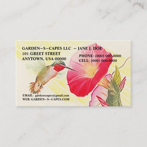 Customizable HUMMINGBIRD BUSINESS CARDS ~ MAKE A STATEMENT!