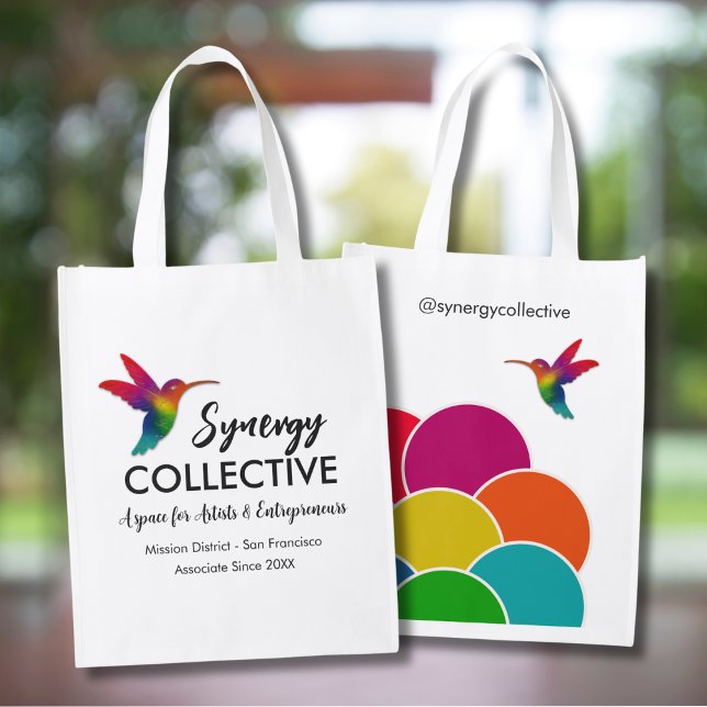 Hummingbird Business Logo Reusable Grocery Bag (Creator Uploaded)