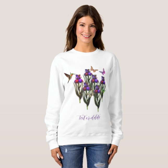 Hummingbird Butterflies Iris Flowers Personalized  Sweatshirt (Front Full)