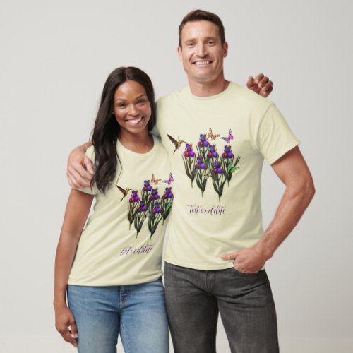 Hummingbird Butterflies Iris Flowers Personalized T_Shirt