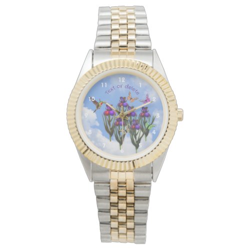 Hummingbird Butterflies Iris Flowers Personalized Watch