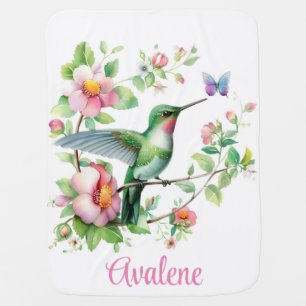 Hummingbird & Butterfly Girl Baby Shower Gift Blanket
