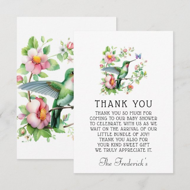 Hummingbird Butterfly Girl Baby Shower Thank You  (Front/Back)