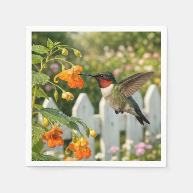 Hummingbird By a Touch-Me-Not Flower Napkins (Front)