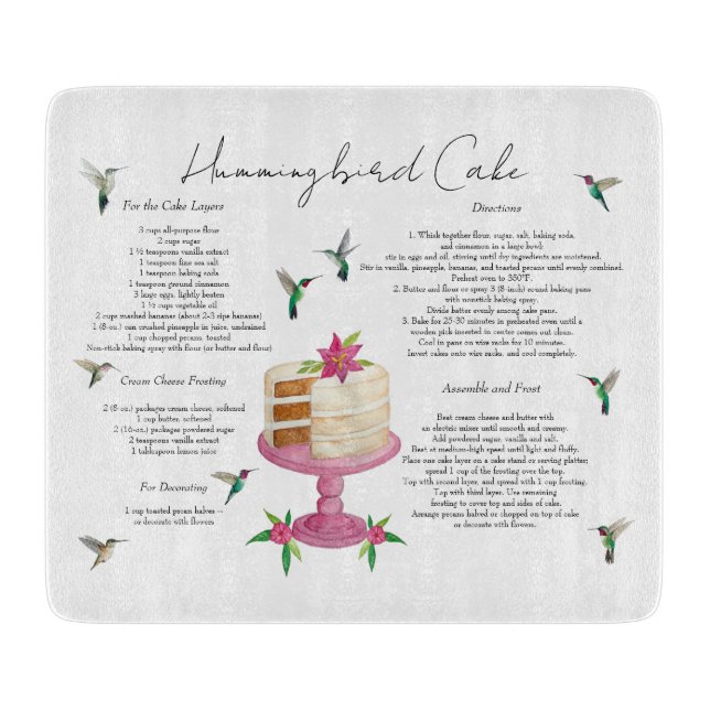 Hummingbird Cake Recipe Cutting Board (Front)