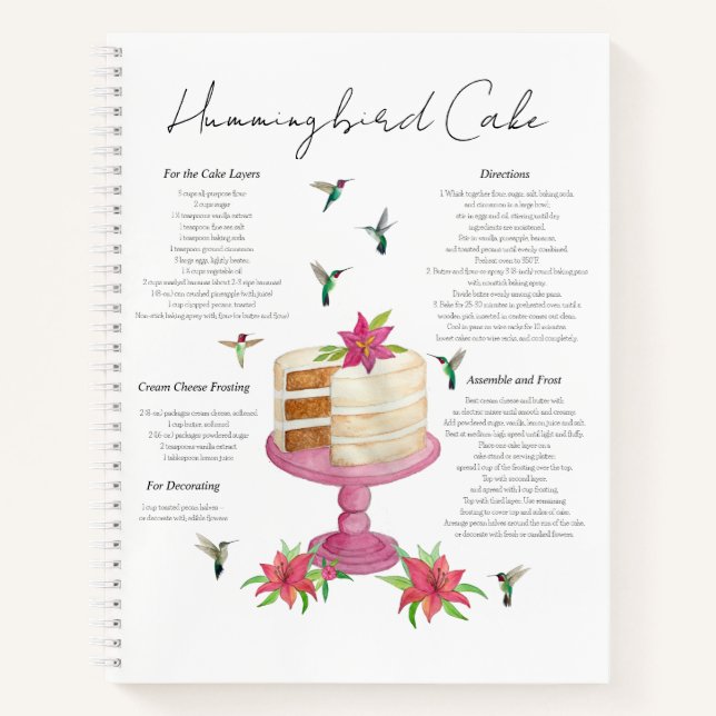 Hummingbird Cake Recipe Notebook (Front)