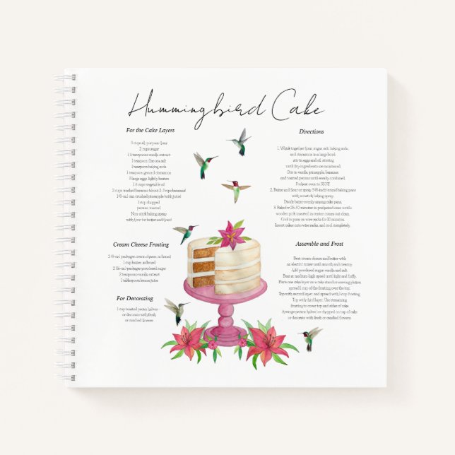 Hummingbird Cake Recipe  Notebook (Front)