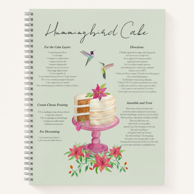 Hummingbird Cake Recipe Notebook (Front)