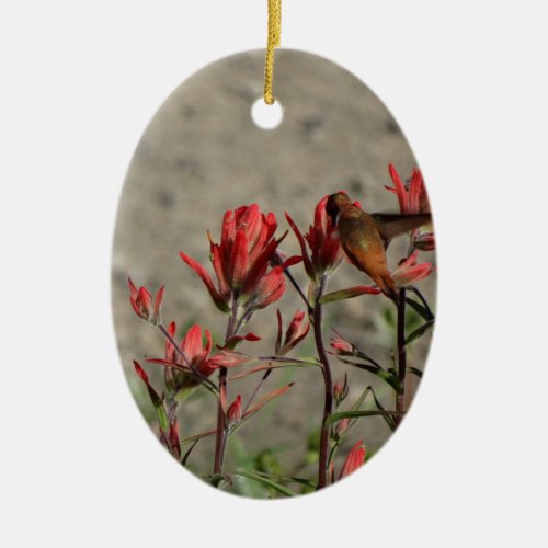Hummingbird cardinal flowers ceramic ornament