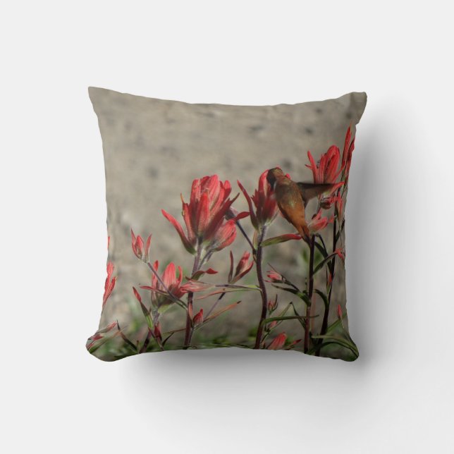 hummingbird cardinal flw. throw pillow (Front)