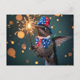 Hummingbird Celebrating Fourth of July Invitation Postcard