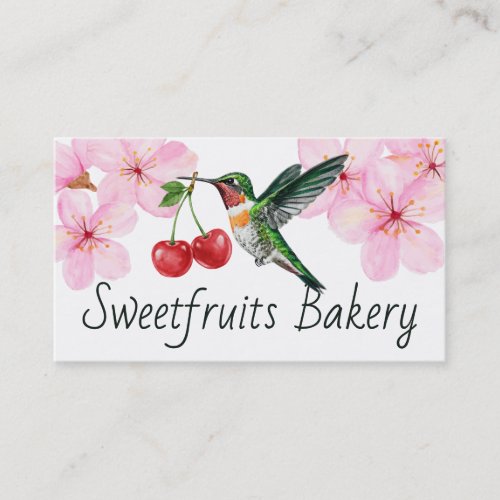 Hummingbird cherries baking bakery pastry chef business card