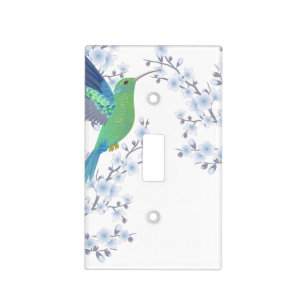 Hummingbird Cherry Blossoms White Blue Light Switch Cover
