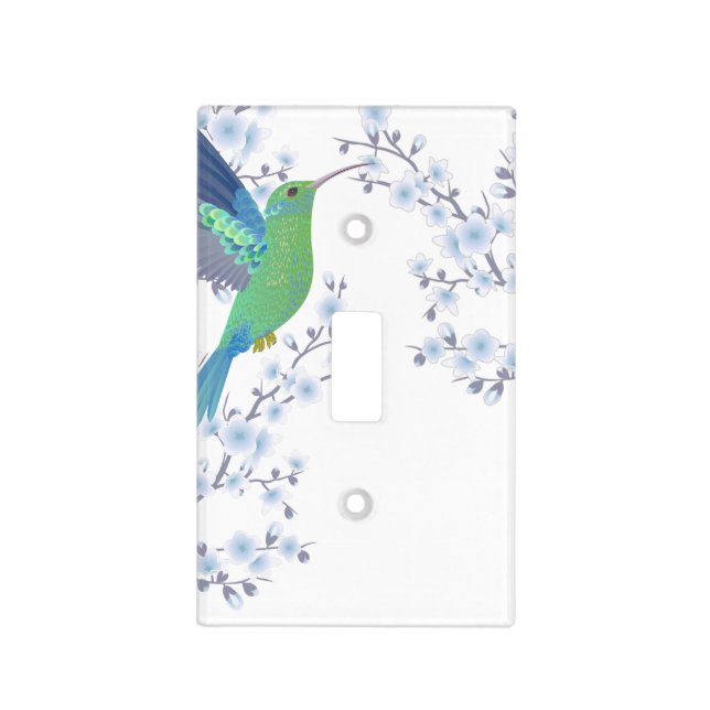  Hummingbird Cherry Blossoms  White Blue Light Switch Cover (Front)