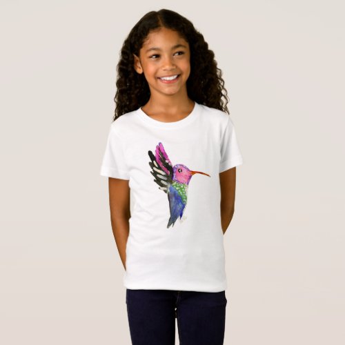 Hummingbird Childish Watercolor Painting T_Shirt