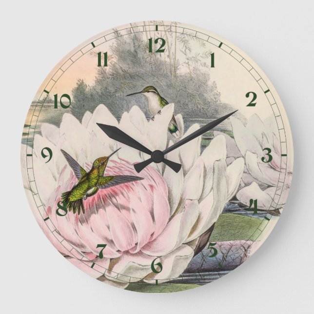 Hummingbird Chlorostilbon Portmanni by Gould Large Clock (Front)