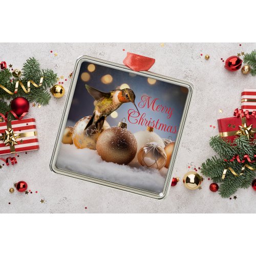 Hummingbird Christmas Card Metal Ornament