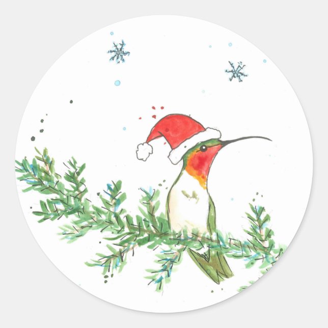 Hummingbird Christmas Classic Round Sticker (Front)
