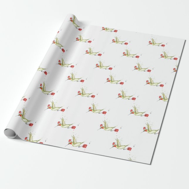 Hummingbird Christmas Delivery Wrapping Paper (Unrolled)