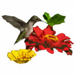 Hummingbird Christmas Hanging Acrylic Statuette<br><div class="desc">This holiday ornament featuring a female ruby-throated hummingbird will look lovely on your Christmas tree.  She hovers in the air while drinking nectar from the golden center of a bright red zinnia flower.  A yellow zinnia blossom is nearby and a few green leaves complete the composition.</div>