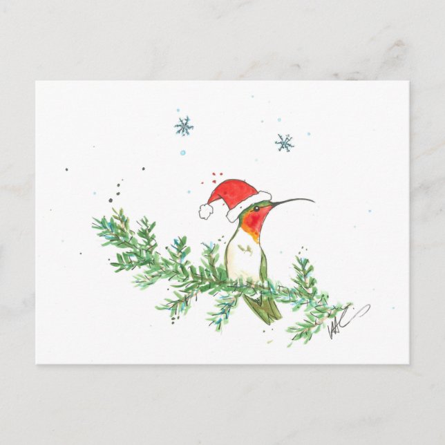 Hummingbird Christmas Holiday Postcard (Front)
