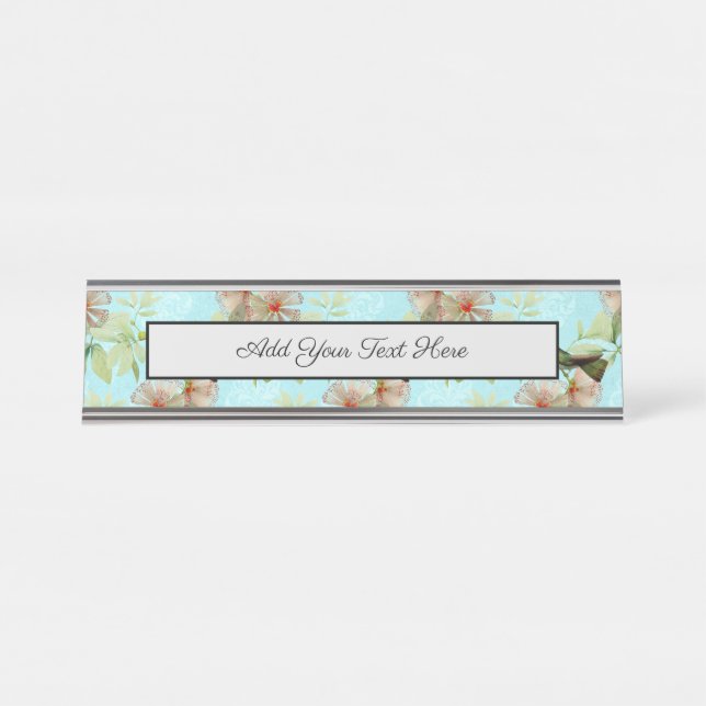 Hummingbird Colibri Green Leaf Spring Desk Name Plate (Front)