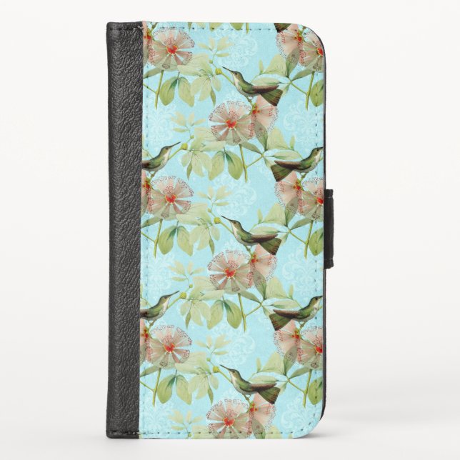 Hummingbird Colibri Green Leaf Spring Vibes iPhone Wallet Case (Front)