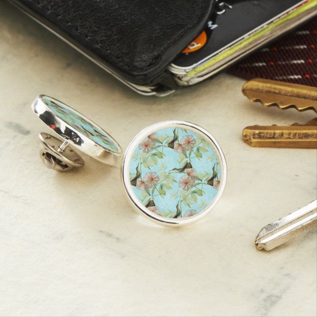 Hummingbird Colibri Green Leaf Spring Vibes Lapel Pin (In Situ)