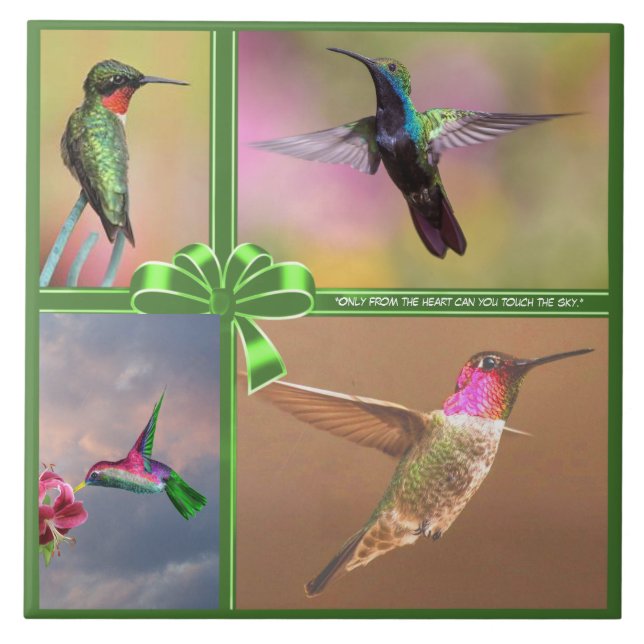 HUMMINGBIRD COLLAGE, QUOTE CERAMIC TILE (Front)