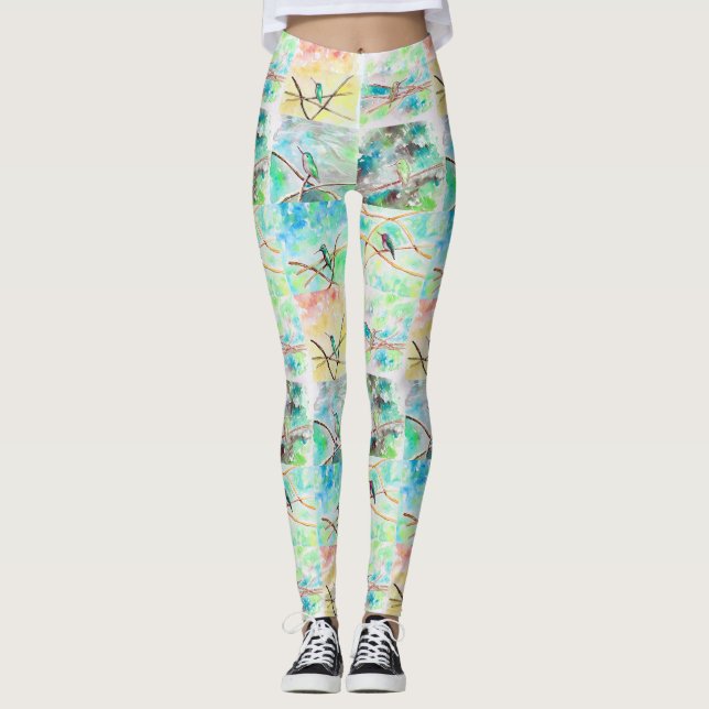 Hummingbird Collection Watercolor Paintings Leggings (Front)