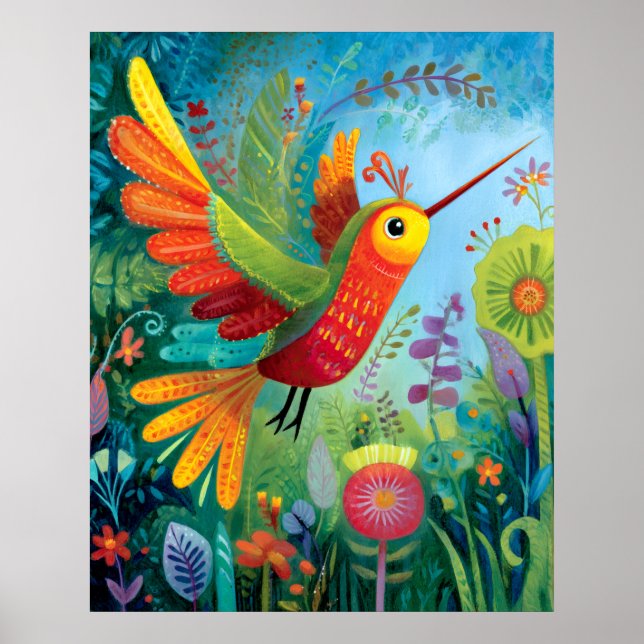 Hummingbird colorful artwork poster (Front)
