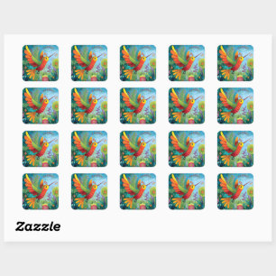 Hummingbird colorful artwork square sticker