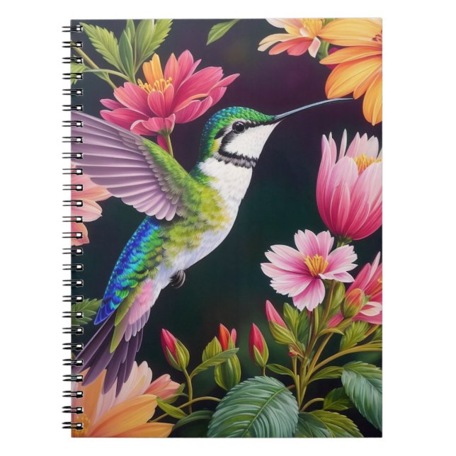 Hummingbird Colorful Floral Painting Notebook (Front)