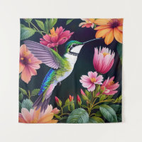 Hummingbird Colorful Flowers Art