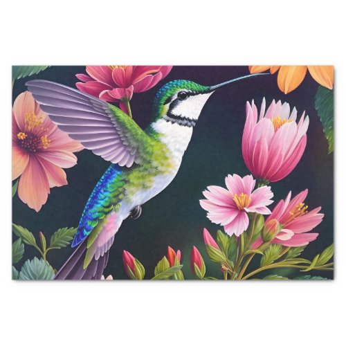 Hummingbird Colorful Flowers Art Tissue Paper