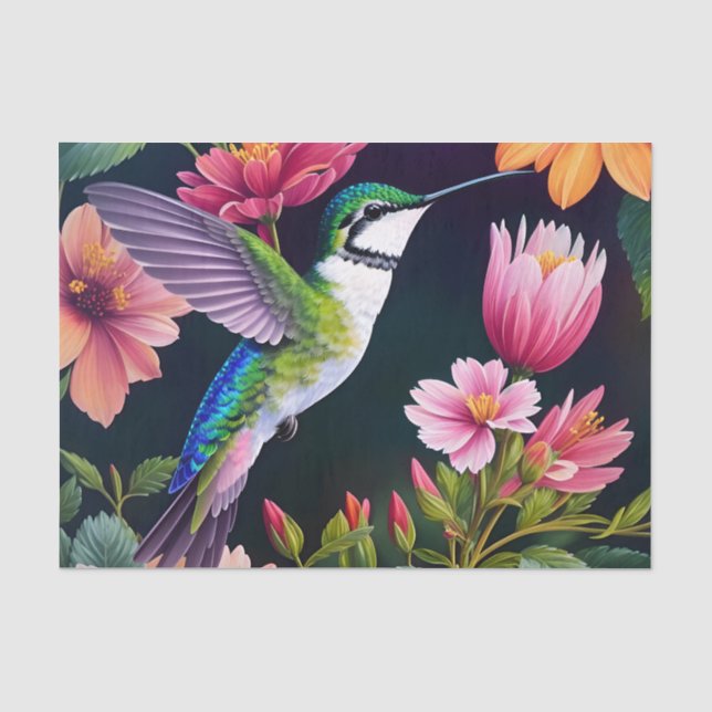 Hummingbird Colorful Flowers Art Tissue Paper (Front)