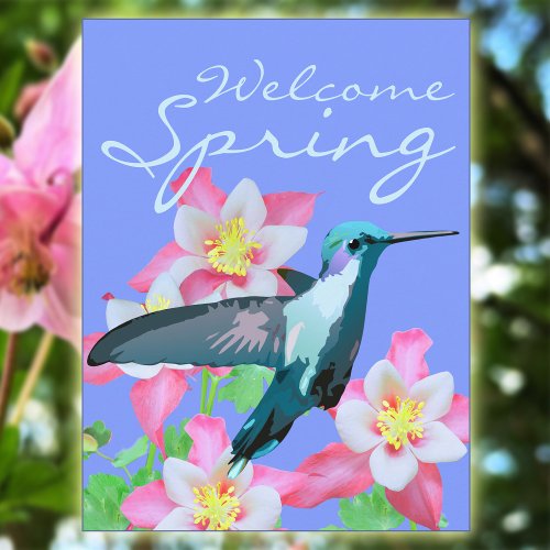 Hummingbird Columbine Welcome Spring Periwinkle Postcard