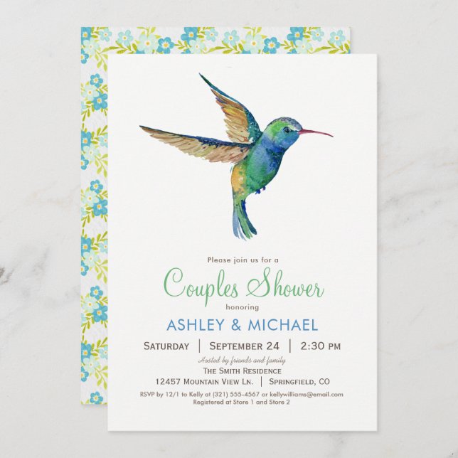 Hummingbird Couples Shower Invitation (Front/Back)