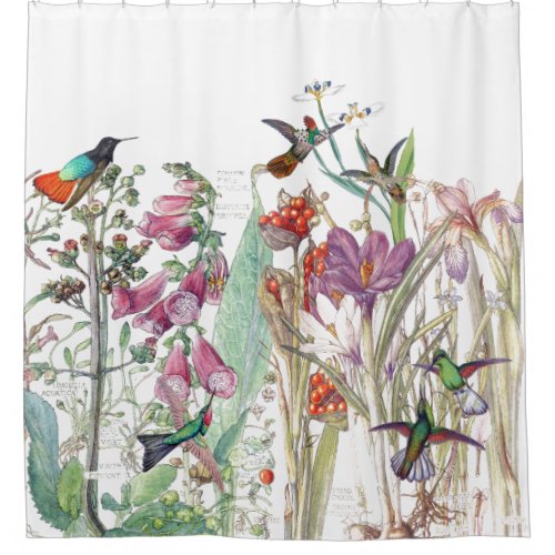 Hummingbird Crocus Foxglove Flowers Shower Curtain