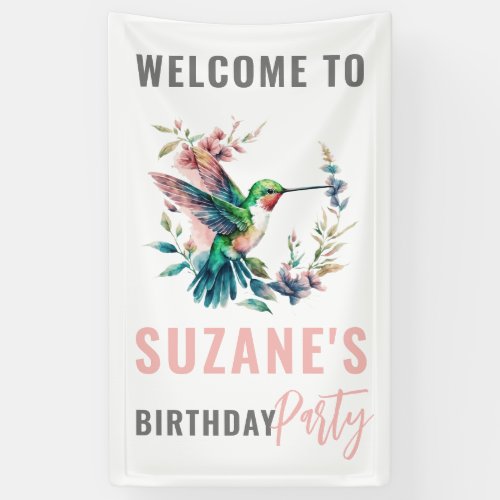 Hummingbird Custom Text Birthday Party Banner