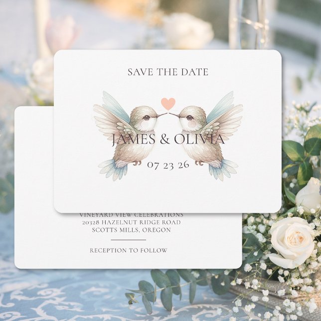 Hummingbird Custom Wedding Save the Date (Adorable Wedding Hummingbird Save the Date (front and back))