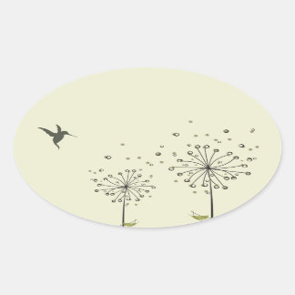 Hummingbird & Dandelion Oval Sticker