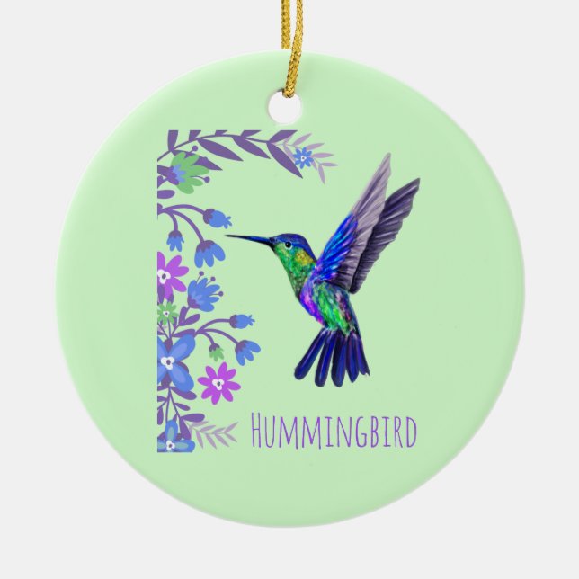 Hummingbird Design Botanical Flowers Bird Lovers Ceramic Ornament (Front)
