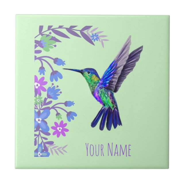 Hummingbird Design Botanical Flowers Bird Lovers Ceramic Tile (Front)