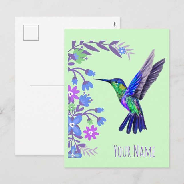 Hummingbird Design Botanical Flowers Bird Lovers Holiday Postcard (Front/Back)