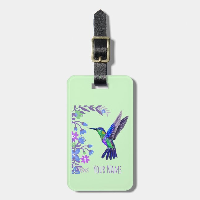 Hummingbird Design Botanical Flowers Bird Lovers Luggage Tag (Front Vertical)