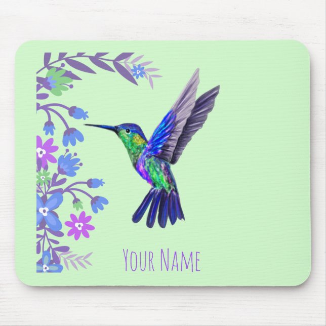 Hummingbird Design Botanical Flowers Bird Lovers Mouse Pad (Front)