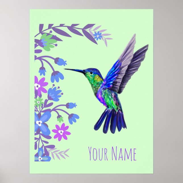 Hummingbird Design Botanical Flowers Bird Lovers Poster (Front)
