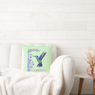 Hummingbird Design Botanical Flowers Bird Lovers Throw Pillow