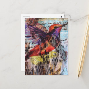 Hummingbird don't apologize for caring mixed media postcard